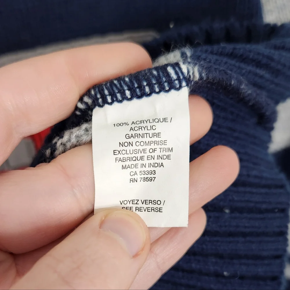 CR Sports Navy and Gray Striped Sweater with Fire Truck
